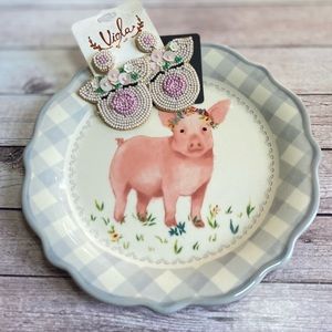 NEW Gift Set The Pioneer Woman Piggy Plate + Beaded Earrings